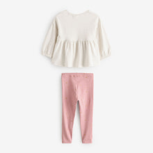 Load image into Gallery viewer, Pink Bunny Peplum 100% Cotton Top and Leggings Set (9mths-6yrs)