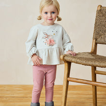 Load image into Gallery viewer, Pink Bunny Peplum 100% Cotton Top and Leggings Set (9mths-6yrs)