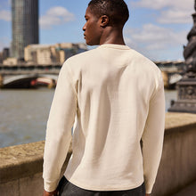 Load image into Gallery viewer, Ecru White Long Sleeves Waffle Texture Crew 100% Cotton T-Shirt
