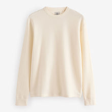 Load image into Gallery viewer, Ecru White Long Sleeves Waffle Texture Crew 100% Cotton T-Shirt