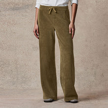 Load image into Gallery viewer, Khaki Green Pull On Wide Leg Corduroy Trousers