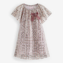 Load image into Gallery viewer, Pink Bow Sequin Party Angel Sleeve Dress (6mths-6yrs)