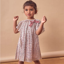 Load image into Gallery viewer, Pink Bow Sequin Party Angel Sleeve Dress (6mths-6yrs)
