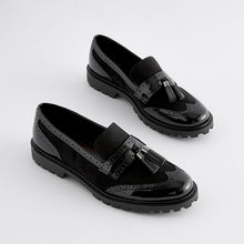 Load image into Gallery viewer, Black Mix Standard/Wide Fit Forever Comfort® Tassel Detail Cleated Chunky Loafer Shoes