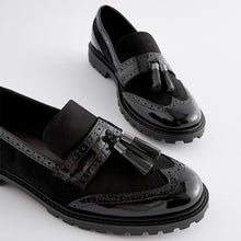 Load image into Gallery viewer, Black Mix Standard/Wide Fit Forever Comfort® Tassel Detail Cleated Chunky Loafer Shoes