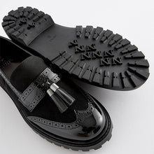 Load image into Gallery viewer, Black Mix Standard/Wide Fit Forever Comfort® Tassel Detail Cleated Chunky Loafer Shoes
