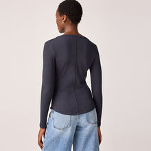 Load image into Gallery viewer, Navy Stripe Long Sleeve Double Collar Henley Top