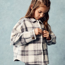 Load image into Gallery viewer, Neutral Check Fringed Shacket (3-12yrs)