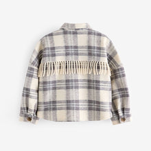 Load image into Gallery viewer, Neutral Check Fringed Shacket (3-12yrs)
