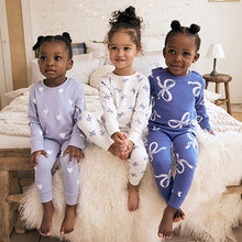 Load image into Gallery viewer, Blue/ Cream Bow Snuggle Pyjamas 3 Pack (1.5 yrs-9yrs)