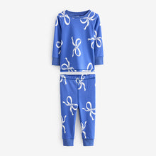 Load image into Gallery viewer, Blue/ Cream Bow Snuggle Pyjamas 3 Pack (1.5 yrs-9yrs)