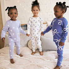 Load image into Gallery viewer, Blue/ Cream Bow Snuggle Pyjamas 3 Pack (1.5 yrs-9yrs)