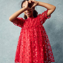 Load image into Gallery viewer, Red Sequin Mesh Flower Party Dress (3-11yrs)