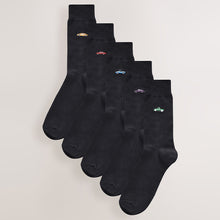 Load image into Gallery viewer, Black Cars Fun Embroidered Socks 5 Pack