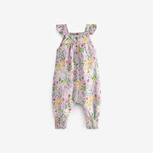 Load image into Gallery viewer, Lilac Purple Floral Baby Jersey Frill Shoulder Jumpsuit (0mths-18mths)