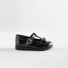 Load image into Gallery viewer, Black Patent School Junior Bow T-Bar Shoes (Younger Girls)