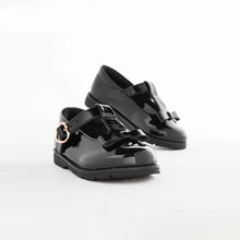 Load image into Gallery viewer, Black Patent School Junior Bow T-Bar Shoes (Younger Girls)