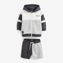 Load image into Gallery viewer, Monochrome Colourblock Zip Through Hoodie and Shorts Set (3mths-6yrs)
