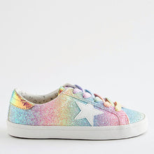 Load image into Gallery viewer, Rainbow Pastel Glitter Star Lace-Up Trainers (Older Girls)