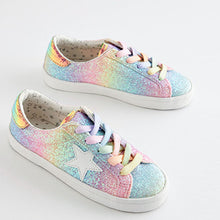 Load image into Gallery viewer, Rainbow Pastel Glitter Star Lace-Up Trainers (Older Girls)