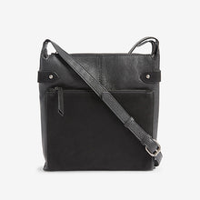 Load image into Gallery viewer, Black Leather Pocket Messenger Bag