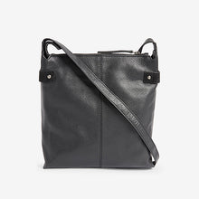 Load image into Gallery viewer, Black Leather Pocket Messenger Bag