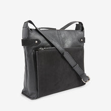 Load image into Gallery viewer, Black Leather Pocket Messenger Bag