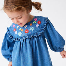 Load image into Gallery viewer, Blue Embroidered Denim Dress (3mths-6yrs)