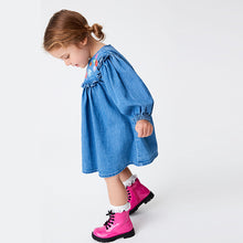 Load image into Gallery viewer, Blue Embroidered Denim Dress (3mths-6yrs)