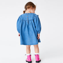 Load image into Gallery viewer, Blue Embroidered Denim Dress (3mths-6yrs)