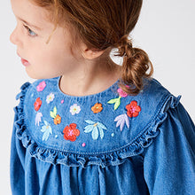 Load image into Gallery viewer, Blue Embroidered Denim Dress (3mths-6yrs)