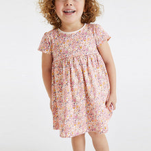 Load image into Gallery viewer, Pink Ditsy Short Sleeve Cotton Jersey Dress (3mths-6yrs)