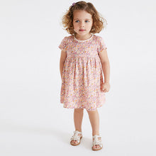 Load image into Gallery viewer, Pink Ditsy Short Sleeve Cotton Jersey Dress (3mths-6yrs)