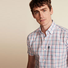 Load image into Gallery viewer, Pink/Blue Gingham Check Regular Fit Short Sleeve Easy Iron Button Down Oxford Shirt