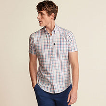Load image into Gallery viewer, Pink/Blue Gingham Check Regular Fit Short Sleeve Easy Iron Button Down Oxford Shirt