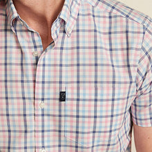 Load image into Gallery viewer, Pink/Blue Gingham Check Regular Fit Short Sleeve Easy Iron Button Down Oxford Shirt