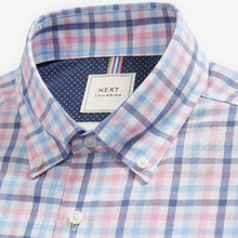Load image into Gallery viewer, Pink/Blue Gingham Check Regular Fit Short Sleeve Easy Iron Button Down Oxford Shirt