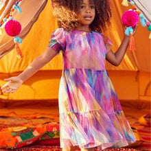 Load image into Gallery viewer, Pink/Purple Rainbow Sparkle Sparkle Mesh Short Sleeve Tiered Party Dress (3-12yrs)
