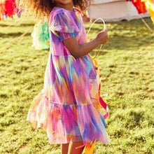 Load image into Gallery viewer, Pink/Purple Rainbow Sparkle Sparkle Mesh Short Sleeve Tiered Party Dress (3-12yrs)