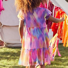Load image into Gallery viewer, Pink/Purple Rainbow Sparkle Sparkle Mesh Short Sleeve Tiered Party Dress (3-12yrs)