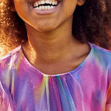 Load image into Gallery viewer, Pink/Purple Rainbow Sparkle Sparkle Mesh Short Sleeve Tiered Party Dress (3-12yrs)