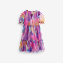 Load image into Gallery viewer, Pink/Purple Rainbow Sparkle Sparkle Mesh Short Sleeve Tiered Party Dress (3-12yrs)
