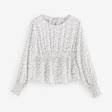 Load image into Gallery viewer, Grey Geo Print Long Sleeve Waisted Top