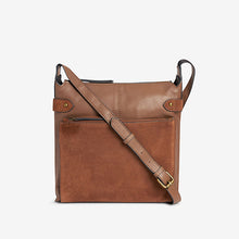 Load image into Gallery viewer, Tan Brown Leather Pocket Messenger Bag