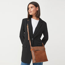 Load image into Gallery viewer, Tan Brown Leather Pocket Messenger Bag