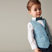 Load image into Gallery viewer, Blue Check Waistcoat Set With Shirt & Bow Tie (3mths-6yrs)