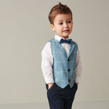 Load image into Gallery viewer, Blue Check Waistcoat Set With Shirt & Bow Tie (3mths-6yrs)