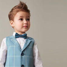 Load image into Gallery viewer, Blue Check Waistcoat Set With Shirt & Bow Tie (3mths-6yrs)