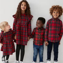 Load image into Gallery viewer, Red Check Ruffle Collar Dress (3mths-6yrs)