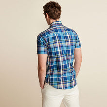 Load image into Gallery viewer, Blue Check Regular Fit Short Sleeve Easy Iron Button Down Oxford Shirt